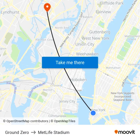 Ground Zero to MetLife Stadium map