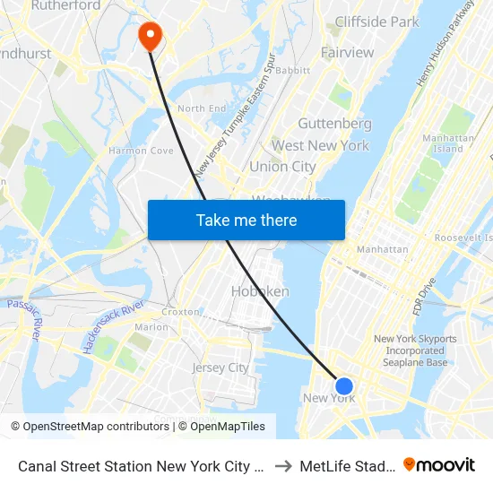 Canal Street Station New York City Subway to MetLife Stadium map