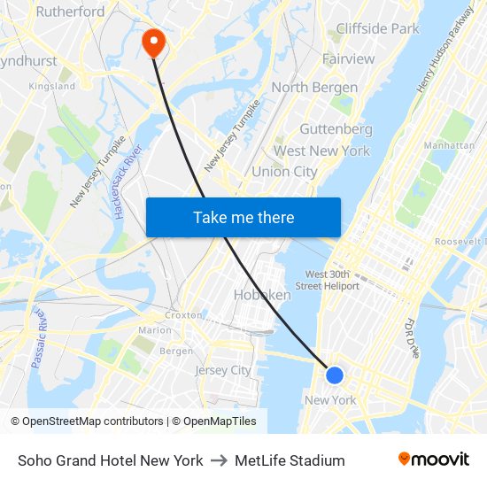 Soho Grand Hotel New York to MetLife Stadium map