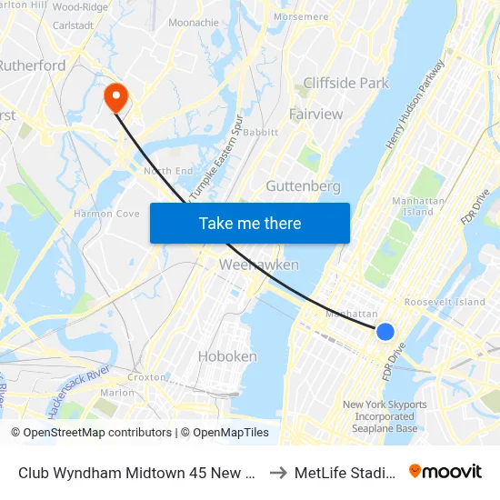 Club Wyndham Midtown 45 New York to MetLife Stadium map