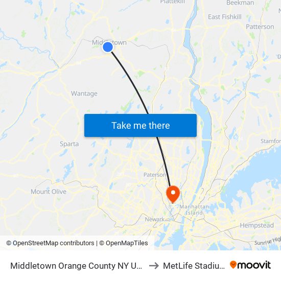Middletown Orange County NY USA to MetLife Stadium map