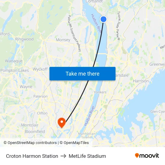 Croton Harmon Station to MetLife Stadium map