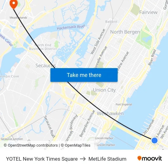 YOTEL New York Times Square to MetLife Stadium map