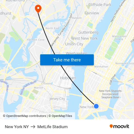 New York NY to MetLife Stadium map
