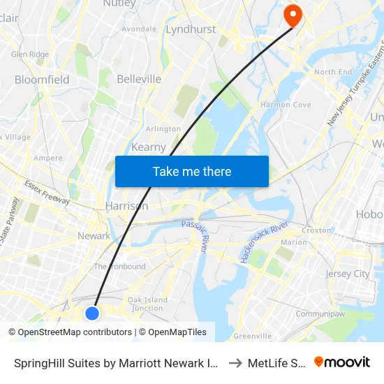SpringHill Suites by Marriott Newark International Airport to MetLife Stadium map