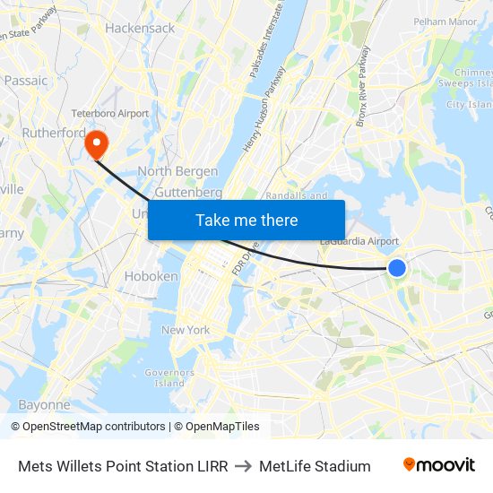 Mets Willets Point Station LIRR to MetLife Stadium map