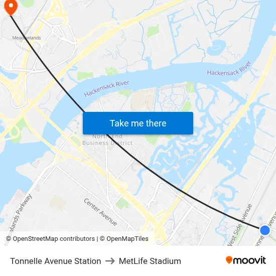 Tonnelle Avenue Station to MetLife Stadium map