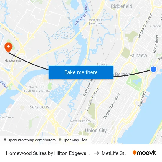 Homewood Suites by Hilton Edgewater NYC Area to MetLife Stadium map