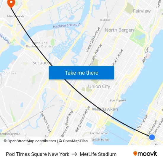 Pod Times Square New York to MetLife Stadium map