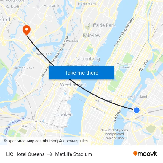 LIC Hotel Queens to MetLife Stadium map