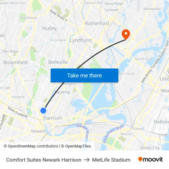 Comfort Suites Newark Harrison to MetLife Stadium map