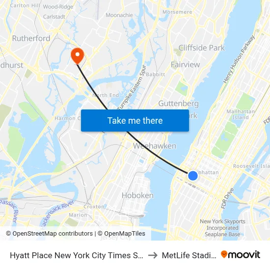 Hyatt Place New York City Times Square to MetLife Stadium map