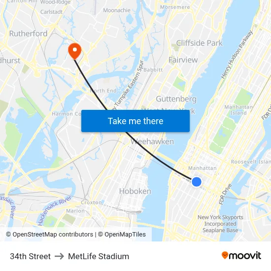 34th Street to MetLife Stadium map