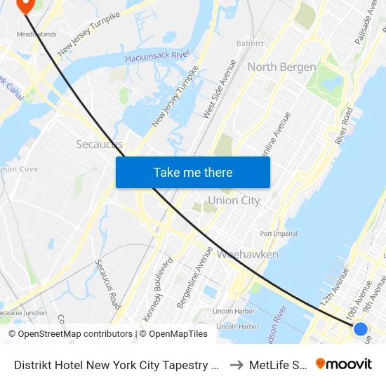 Distrikt Hotel New York City Tapestry Collection by Hilton to MetLife Stadium map