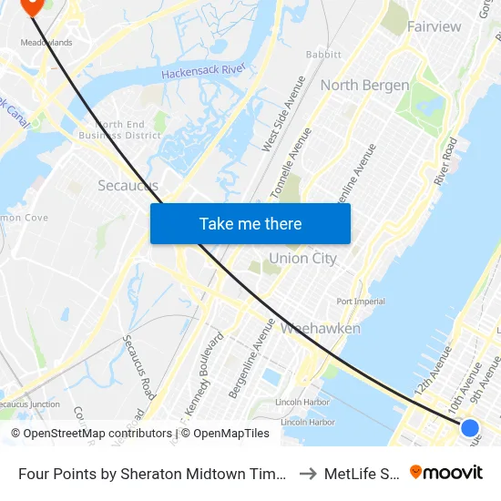Four Points by Sheraton Midtown Times Square New York to MetLife Stadium map