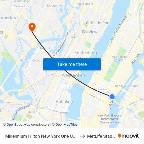 Millennium Hilton New York One UN Plaza to MetLife Stadium map