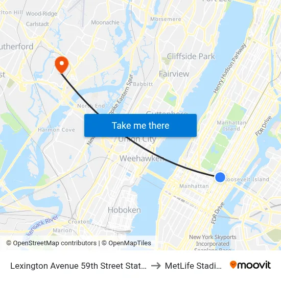 Lexington Avenue 59th Street Station to MetLife Stadium map