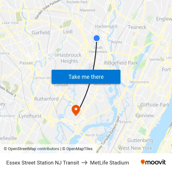 Essex Street Station NJ Transit to MetLife Stadium map