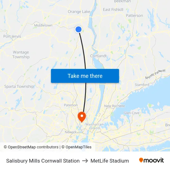 Salisbury Mills Cornwall Station to MetLife Stadium map