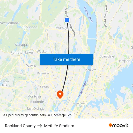 Rockland County to MetLife Stadium map