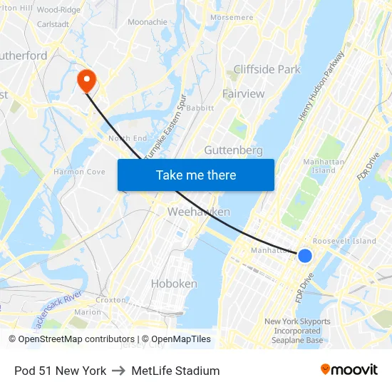 Pod 51 New York to MetLife Stadium map