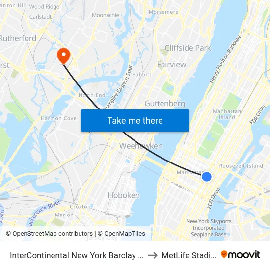 InterContinental New York Barclay Hotel to MetLife Stadium map