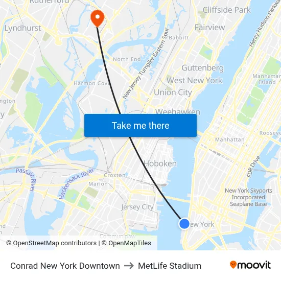 Conrad New York Downtown to MetLife Stadium map