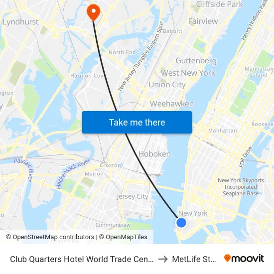 Club Quarters Hotel World Trade Center New York to MetLife Stadium map