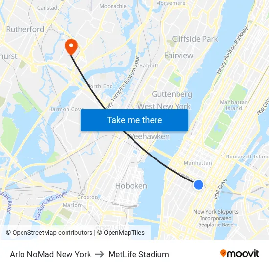 Arlo NoMad New York to MetLife Stadium map