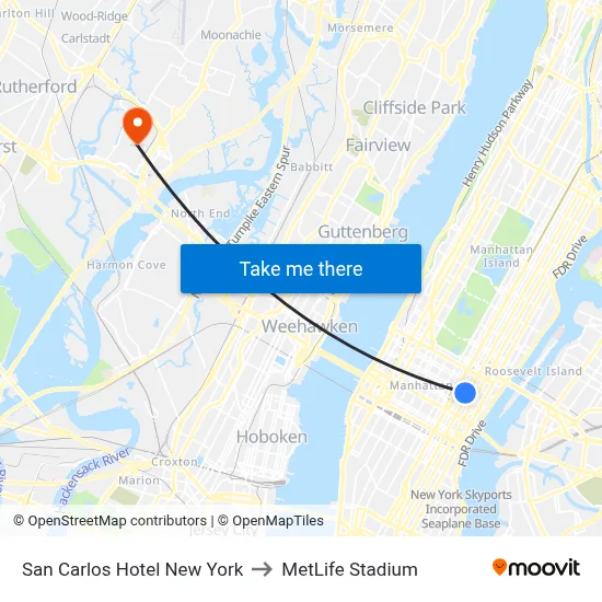 San Carlos Hotel New York to MetLife Stadium map