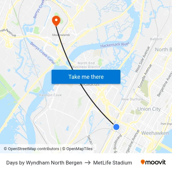 Days by Wyndham North Bergen to MetLife Stadium map