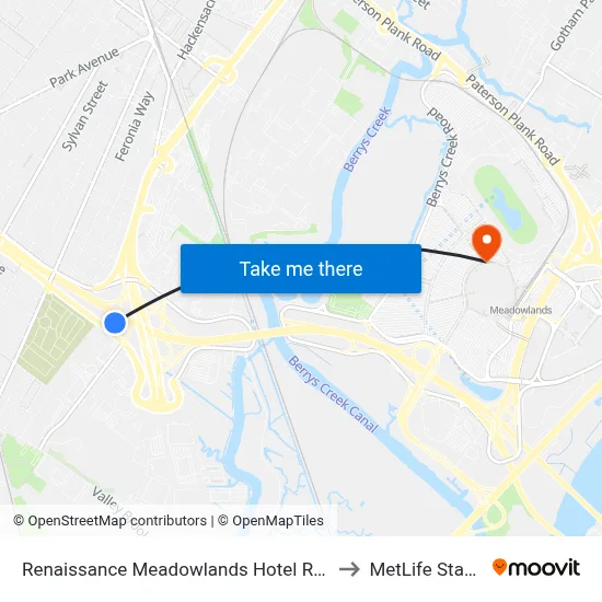 Renaissance Meadowlands Hotel Rutherford to MetLife Stadium map