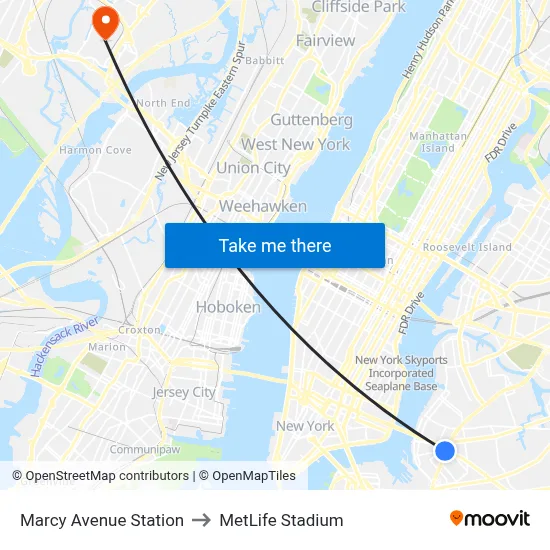Marcy Avenue Station to MetLife Stadium map