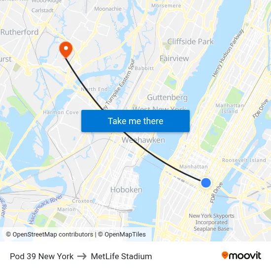 Pod 39 New York to MetLife Stadium map