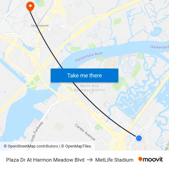 Plaza Dr At Harmon Meadow Blvd to MetLife Stadium map