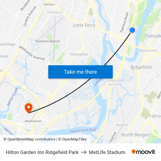 Hilton Garden Inn Ridgefield Park to MetLife Stadium map