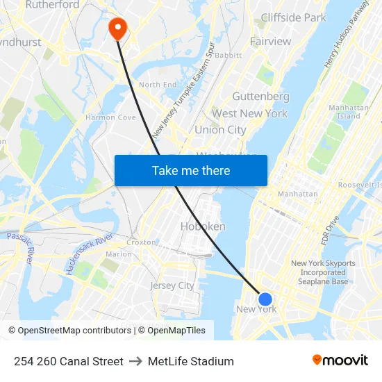 254 260 Canal Street to MetLife Stadium map