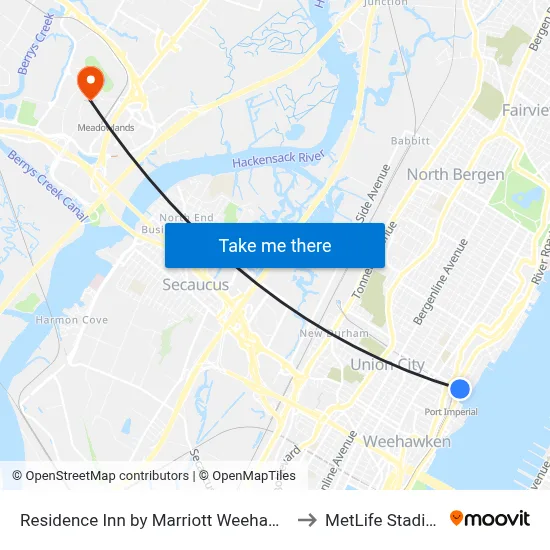 Residence Inn by Marriott Weehawken to MetLife Stadium map