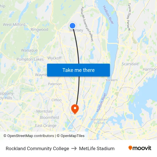 Rockland Community College to MetLife Stadium map