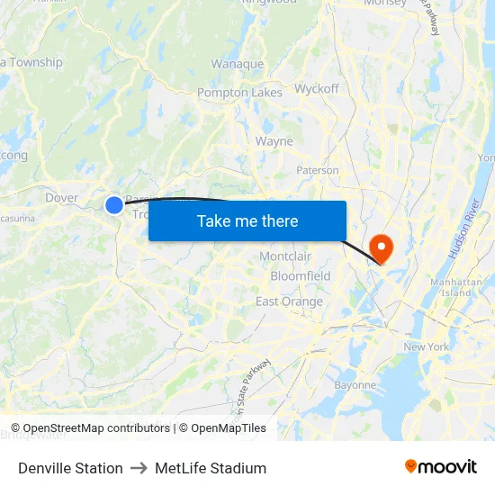 Denville Station to MetLife Stadium map