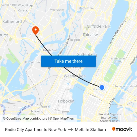 Radio City Apartments New York to MetLife Stadium map