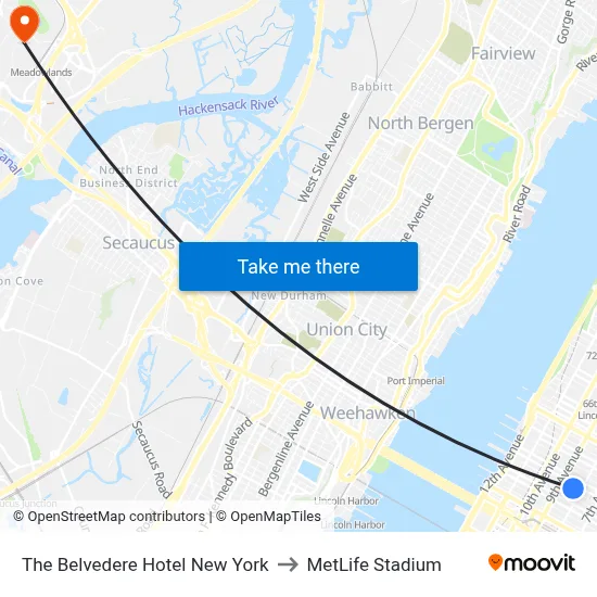 The Belvedere Hotel New York to MetLife Stadium map