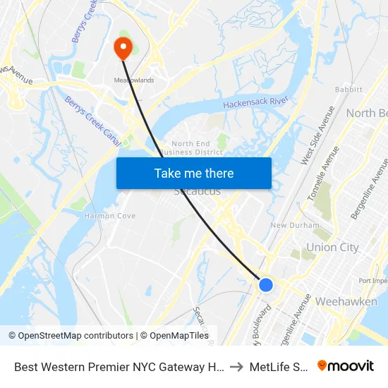 Best Western Premier NYC Gateway Hotel North Bergen to MetLife Stadium map