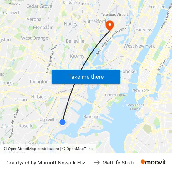 Courtyard by Marriott Newark Elizabeth to MetLife Stadium map