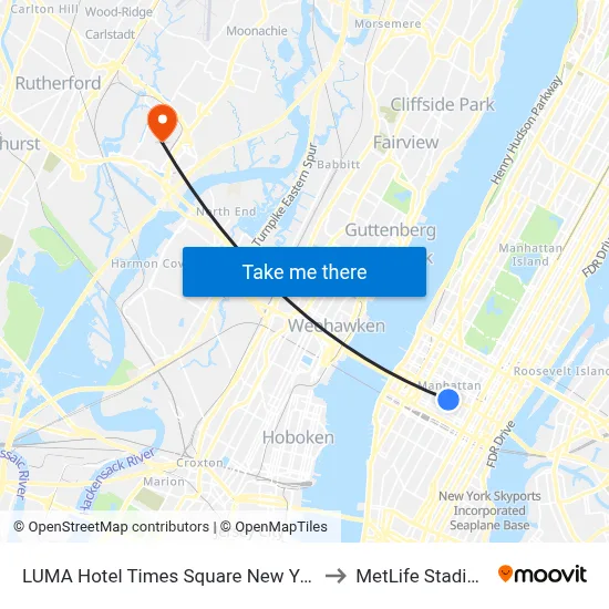 LUMA Hotel Times Square New York to MetLife Stadium map