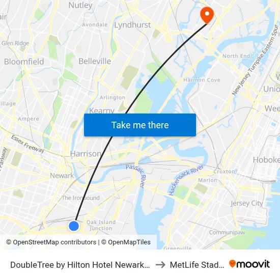 DoubleTree by Hilton Hotel Newark Airport to MetLife Stadium map