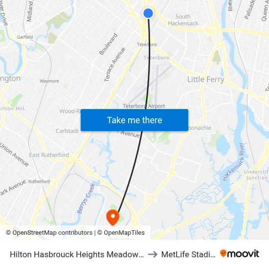 Hilton Hasbrouck Heights Meadowlands to MetLife Stadium map
