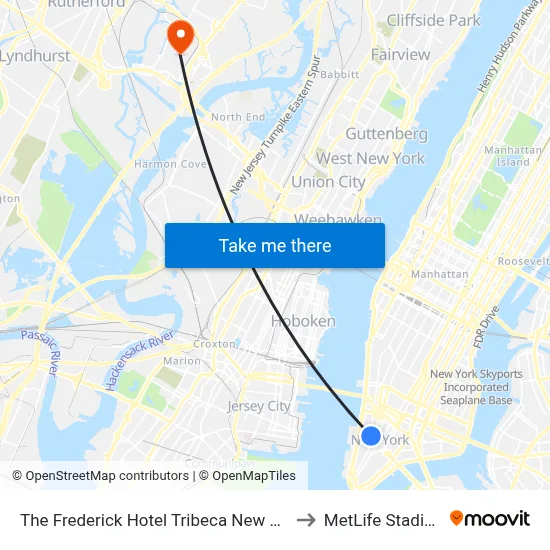 The Frederick Hotel Tribeca New York to MetLife Stadium map
