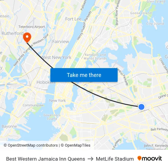 Best Western Jamaica Inn Queens to MetLife Stadium map