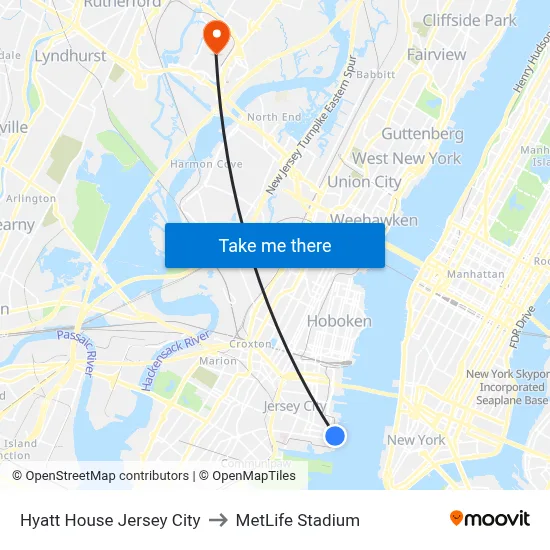 Hyatt House Jersey City to MetLife Stadium map